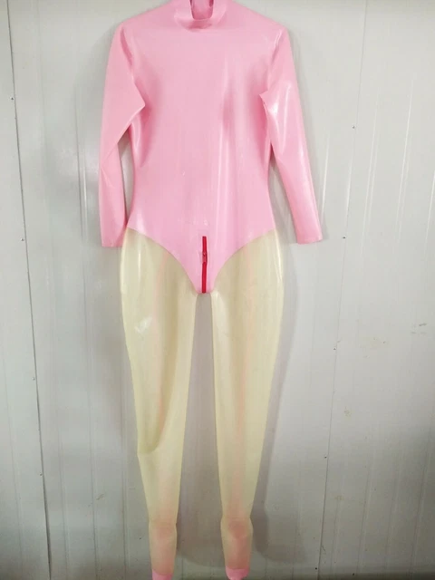 Latex Rubber Overall Pink Transparent Catsuit Cosplay Sexy Bodysuit S-XXL 0.4mm