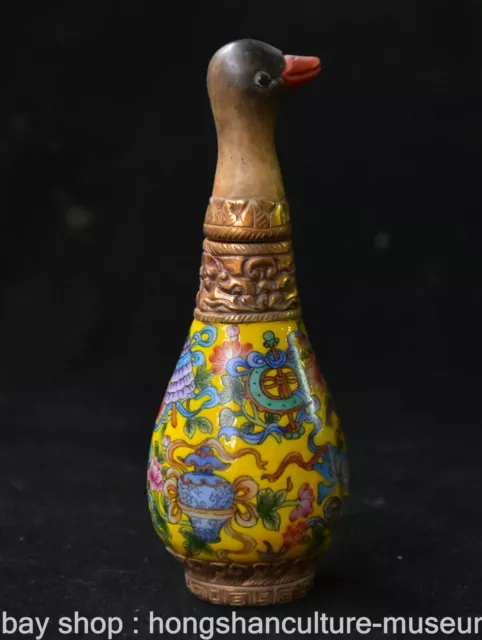 4.2" Old Chinese Colour Porcelain Dynasty Duck Snuff box Snuff Bottle Statue