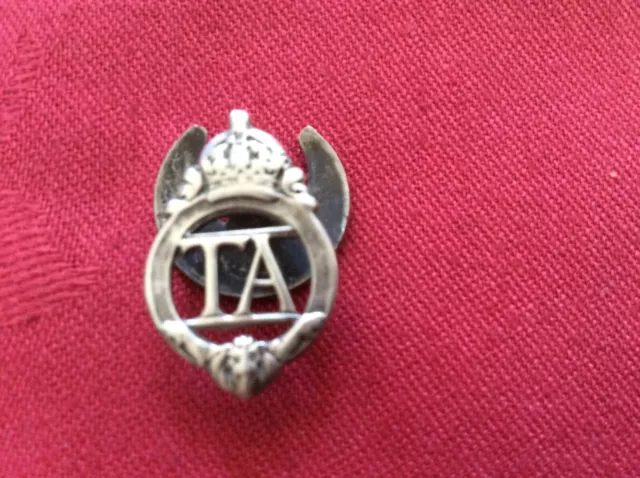 ORIGINAL WW1 OR WW2 British Territorial Army Service Silver Lapel Badge ...