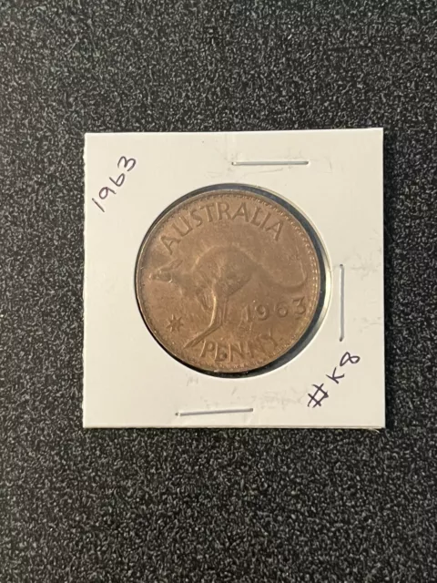 🏦1963 Australian Penny 🏦Lovely Detailed Queen Elizabeth Ii Coin #K8🏦