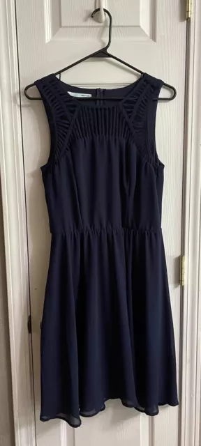 Womens Maurice’s Lace Shift Dress Size Medium Navy Blue Lined Flowy Lightweight