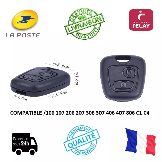 Coque Clé Peugeot 206 Vierge Compatible 106 107 207 306 307 2 Boutons Sans  Lame