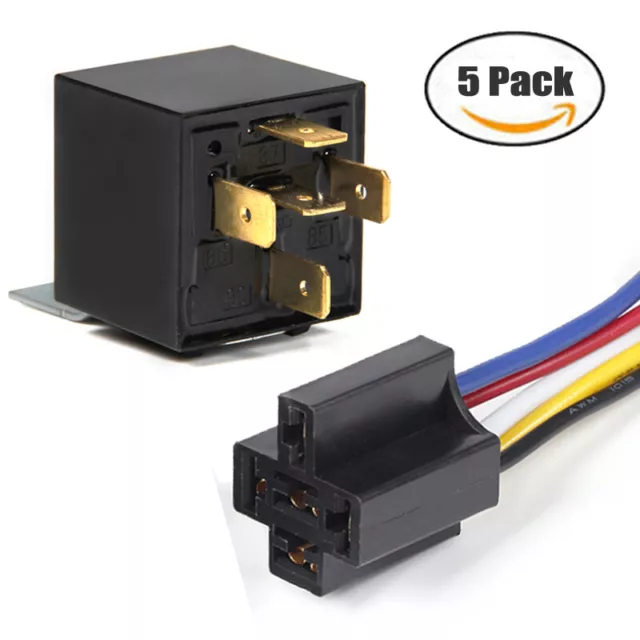 5 Pack 12V DC Automotive Changeover Relay 40A 5-Pin SPDT Relays with Socket