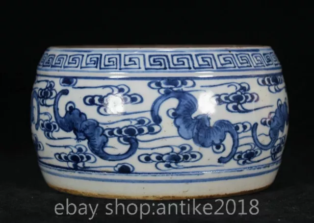 3.4" Old Chinese Dynasty Blue White Porcelain bat flower pattern inkstone