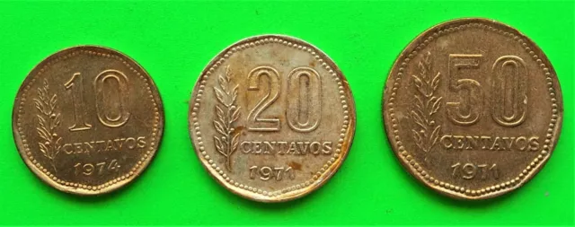 ARGENTINA 1971 & 1974 coins 50-20-10 Centavos--USED & Circulated-Refer to photos