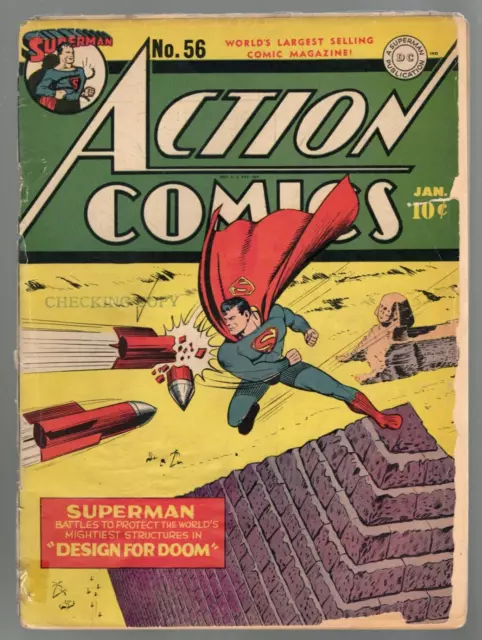 Cómics de acción #56 Cubierta clásica de Superman COPIA A CHEQUES Edad de Oro DC