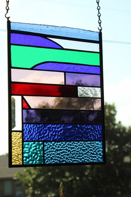 Colorful Stained Glass Panel, Window Hanging 12 3/8X 9 1/2"