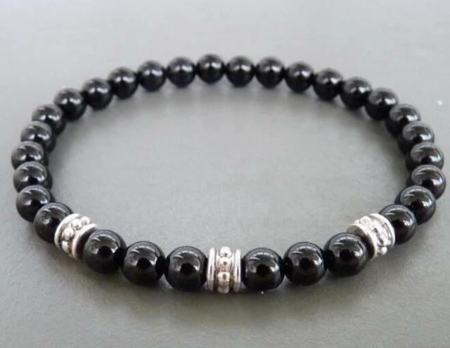 6mm obsidian Bracelet Stretchy Tibet silver Bless Chakas Spirituality Sutra men