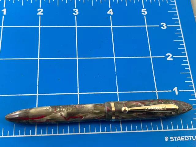 Judd's Nice Vintage Sheaffer Small Balance Red Veined Fountain Pen w/14kt F Nib