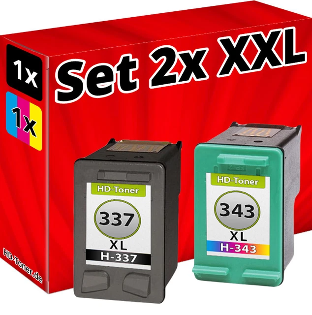 Inchiostro Cartucce per HP 337+343 XL Photosmart D5160 C4180 C9364EE Black Set