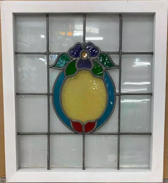 MIDSIZE OLD ENGLISH LEADED STAINED GLASS WINDOW Beautiful Floral 21" x 23.5"