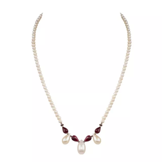 100% Natural Fresh Water Pearl & Faceted Ruby 83.60Ct Necklace In 925 Silver