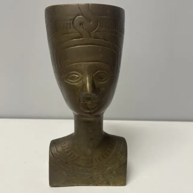 Vintage Brass Egyptian Queen Nefertiti Head Bust Figurine Statue 7.5" India