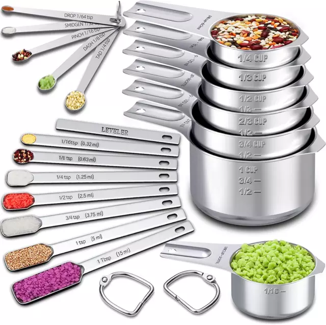 Measuring Cups and Spoons Set Kitchen Stainless Steel Cooking & Baking Set of 20