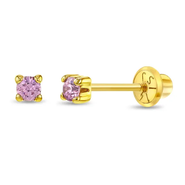 14k Oro Amarillo Rosado 2mm-3mm Circonita Cúbica Pendientes de Tuerca para Niñas