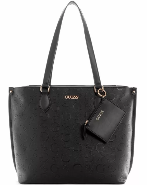 NEW GUESS Women's Logo Embossed Large Tote Travel Bag Handbag Purse - Black