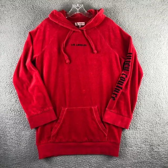 Y2K Juicy Couture Velour Hoodie Pullover Womens XS Red Los Angeles Oversized