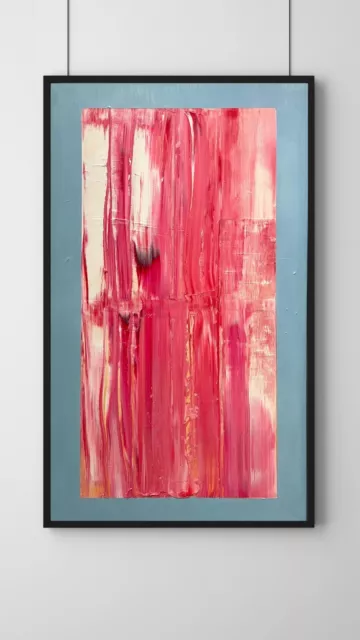 ORIGINAL ABSTRACT OIL PAINTING, Pink Blue, 70 X 120cm Large Cotton Canvas Oil