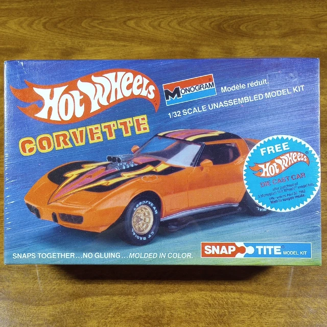 Hot Wheels Monogram Corvette Stingray 1/32 Model Kit 1982 Snap Tite Orange