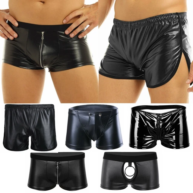 MENS SHINY METALLIC Leather Underwear Bikini Shorts Swimsuit Boxer