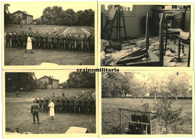 4x Orig. Foto Vormarsch 31.ID in zerstörtes Polen 1939 Frau Donnerbalken Appell
