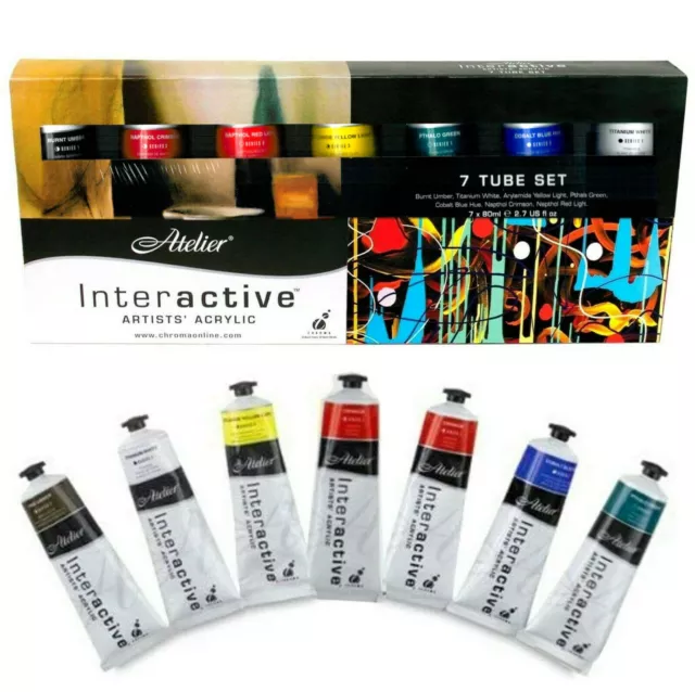 Atelier Interactive Artists Acrylic Paint Set 7x80ml Tubes AT80SET7 - Assorted C