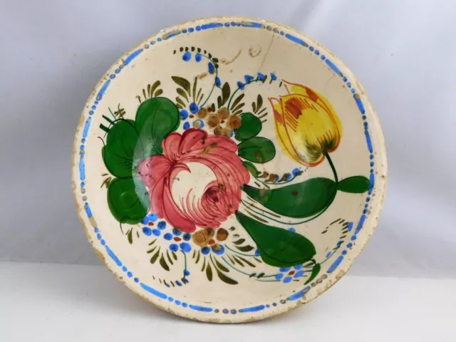 Ancien Plat Creux Saladier En Faience D'italie Decor Floral Diam 21 Cm 2Sa14