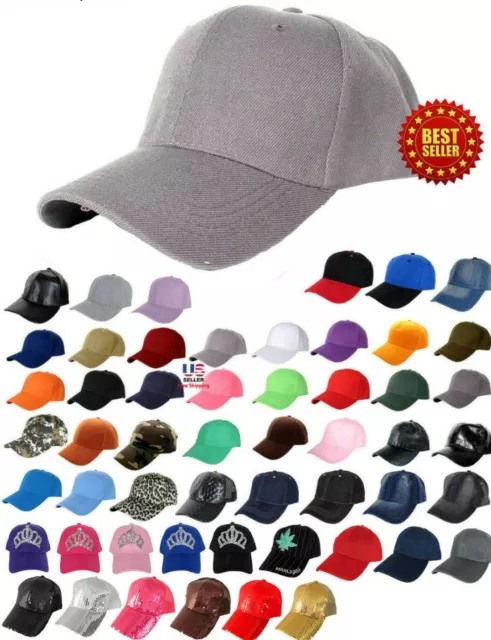 Men Women New Plain Solid Color Baseball Cap Curved Visor Hat Adjustable Size