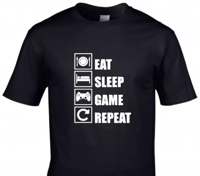 T-shirt Eat Sleep Game Repeat Adulti Bambini Divertente Maglietta Gioco Top Gamer