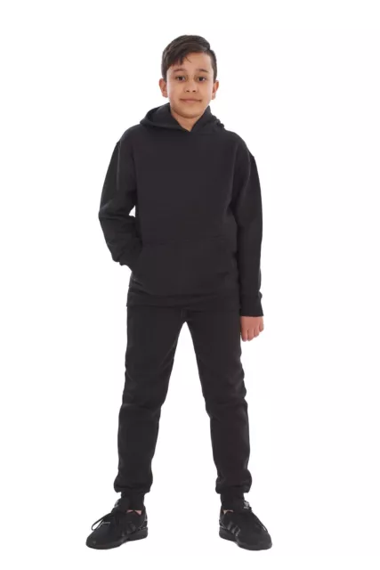 Kids Plain Hooded Tracksuits Pullover Cotton Blend Sweatshirt Jogging Bottom