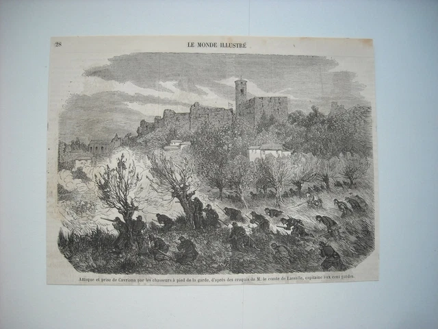 Gravure 1859. Attaque Et Prise De Cavriana, Par Chasseurs A Pied De La Garde....