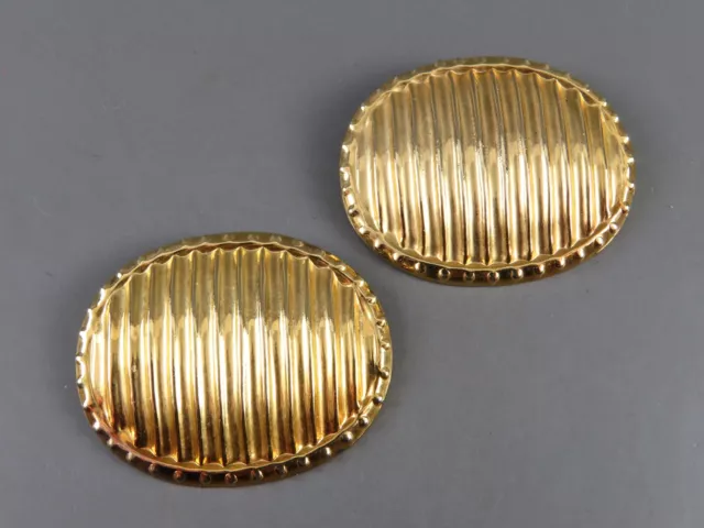 Vintage S.G.D'OR GOLD OVAL SHOE CLIPS Striped/Ribbed Design BRIGHT SHINY Unisex
