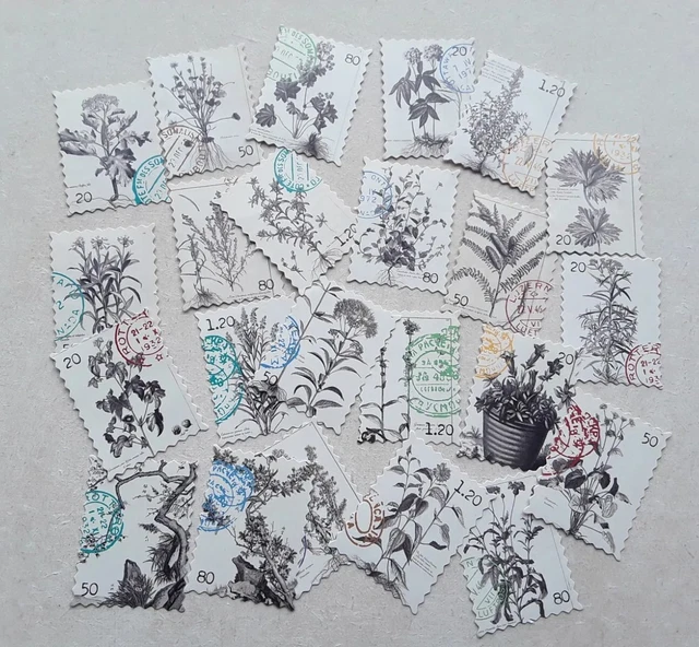 23x Vintage Flower Stamp Paper Stickers, Junk Journal, Ephemera, Scrapbooking