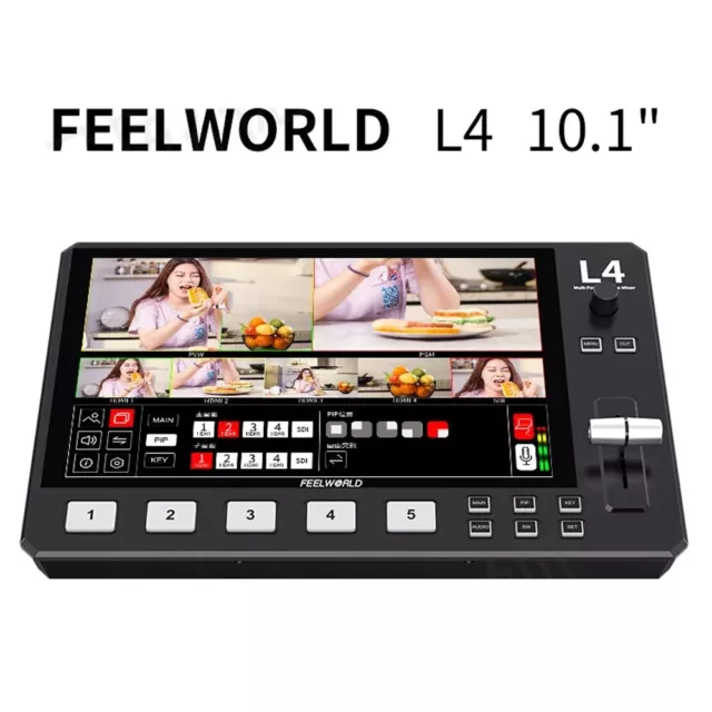 FEELWORLD L4 10.1" Multi-Camera Video Mixer Switcher 5-Channel HDMI Touch-Screen