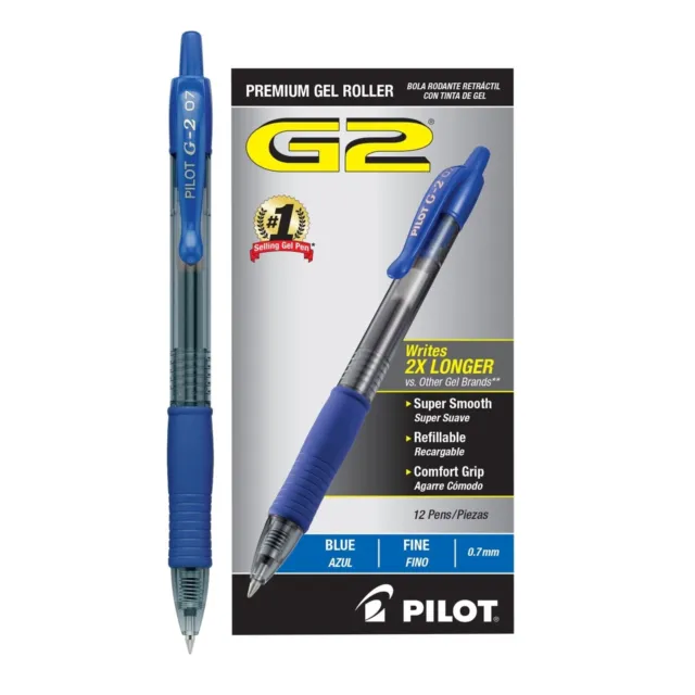 Pilot G-2 Retractable Gel Pens, Fine Point, 0.7 mm, Blue Ink 12-PK FREE SHIPPING