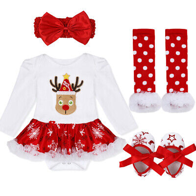 US Baby Girls Christmas Romper+Headband Outfit Xmas Party Costume Tutu Dress