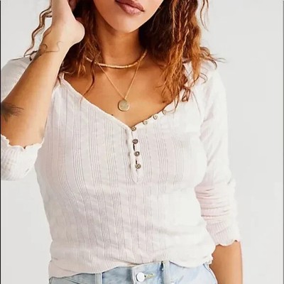 NEW! Free People Wild Hearts Henley in Light Pink, xlarge