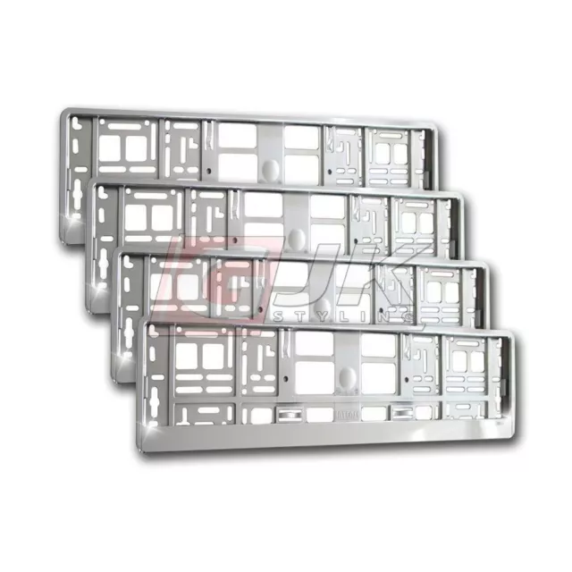 4x SUPPORT PLAQUE IMMATRICULATION VOITURE CADRE LICENCE METALLISES ARGENT