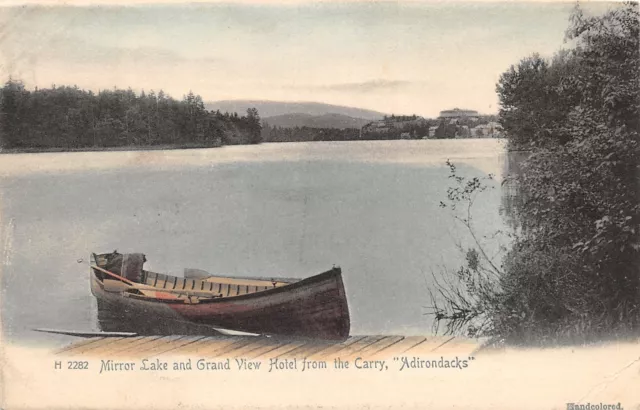 PC1/ Mirror Lake Adirondacks New York Postcard c10 Grand View Hotel 396