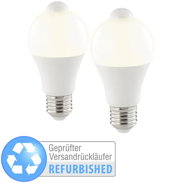 Luminea 2er-Set LED-Lampe, PIR-Sensor, 10 W, E27, warmweiß, Versandrückläufer