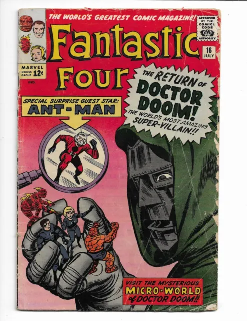 Fantastic Four 16 - Vg- 3.5 - Early Doctor Doom - 1St Ant-Man Crossover (1963)