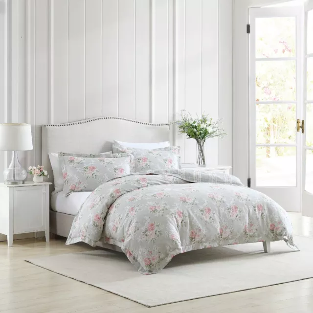 Laura Ashley Melany Printed Quilt Cover Set Pink/Grey 2