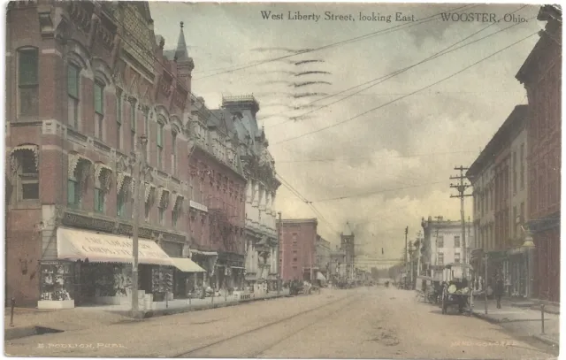 Wooster, Ohio postcard: West Liberty St., hand-colored, 1910
