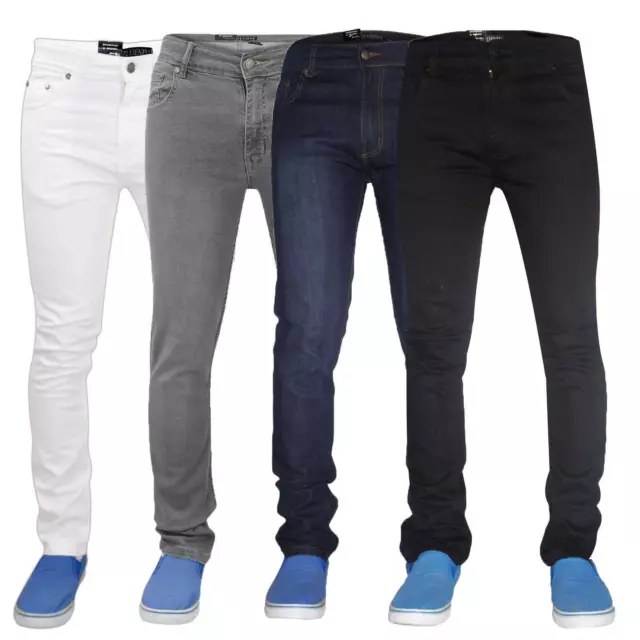 Mens Denim Skinny Fit Jeans Distressed Stretchy Pants Branded Regular Trousers