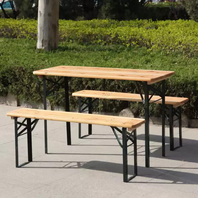 BIRCHTREE 3 PCS Wooden Folding Beer Picnic Dining Outdoor Table Bench Set 1.17m