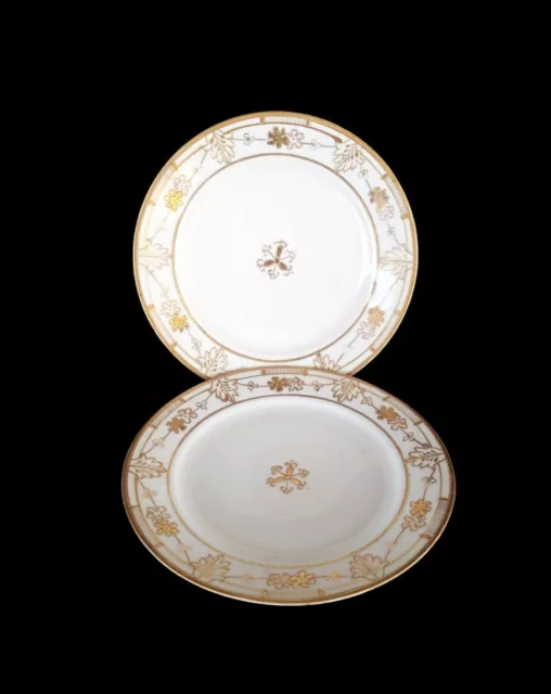Nippon Morimura 8.5" Plates Eggshell Hand Painted Flower And Leaf Gold Moriage