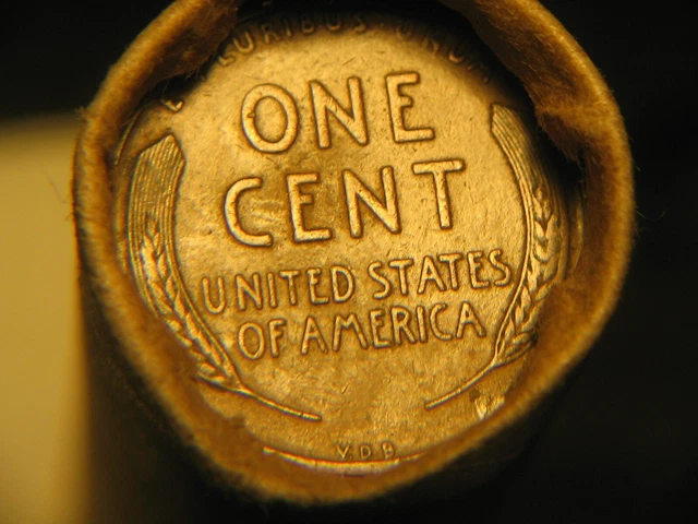 1909 VDB & "RED" REVERSE ENDS IN 50 LINCOLN WHEAT CENT ROLL!  50%+PRE-1940s!