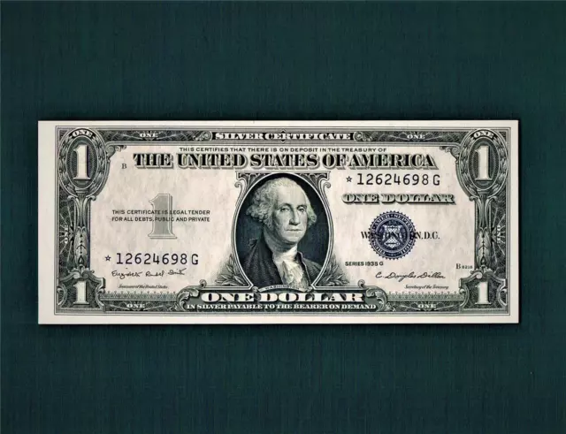 $1.00 1935G Silver Certificate "Without Motto" STAR in Choice(AU+) and Nice Epq.