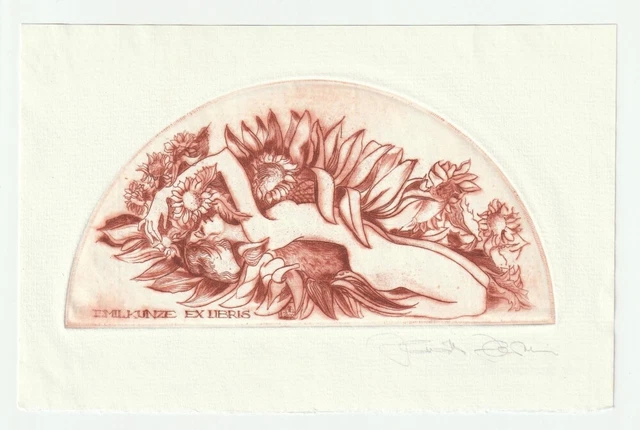 HERMINA HORVATH: Exlibris für Emil Kunze, Sonnenblumen, Akt
