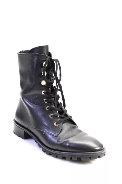 Stuart Weitzman Womens Leather Round Top Lace Up Ankle Boots Black Size 8B